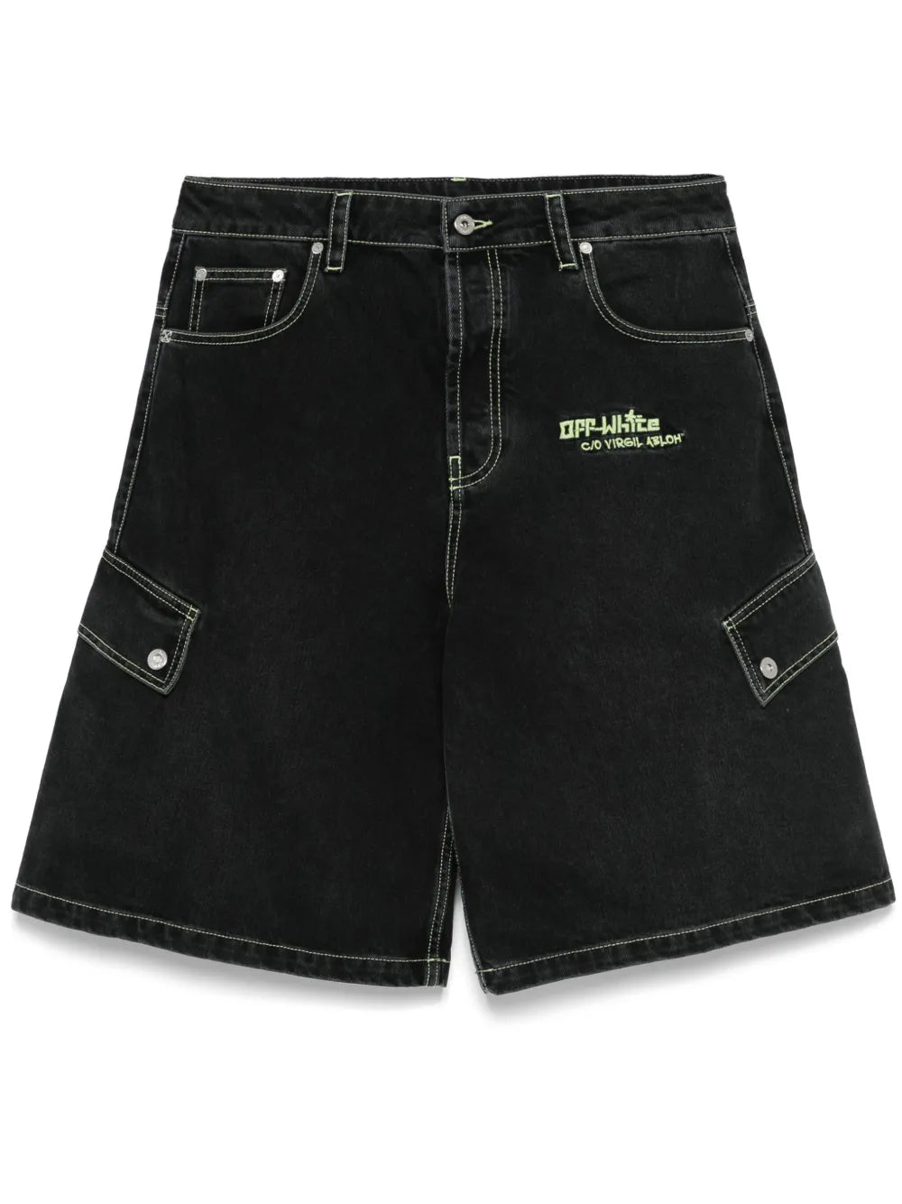 Off-White logo-embroidered denim shorts