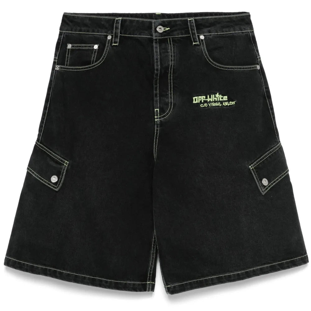 Off-White logo-embroidered denim shorts