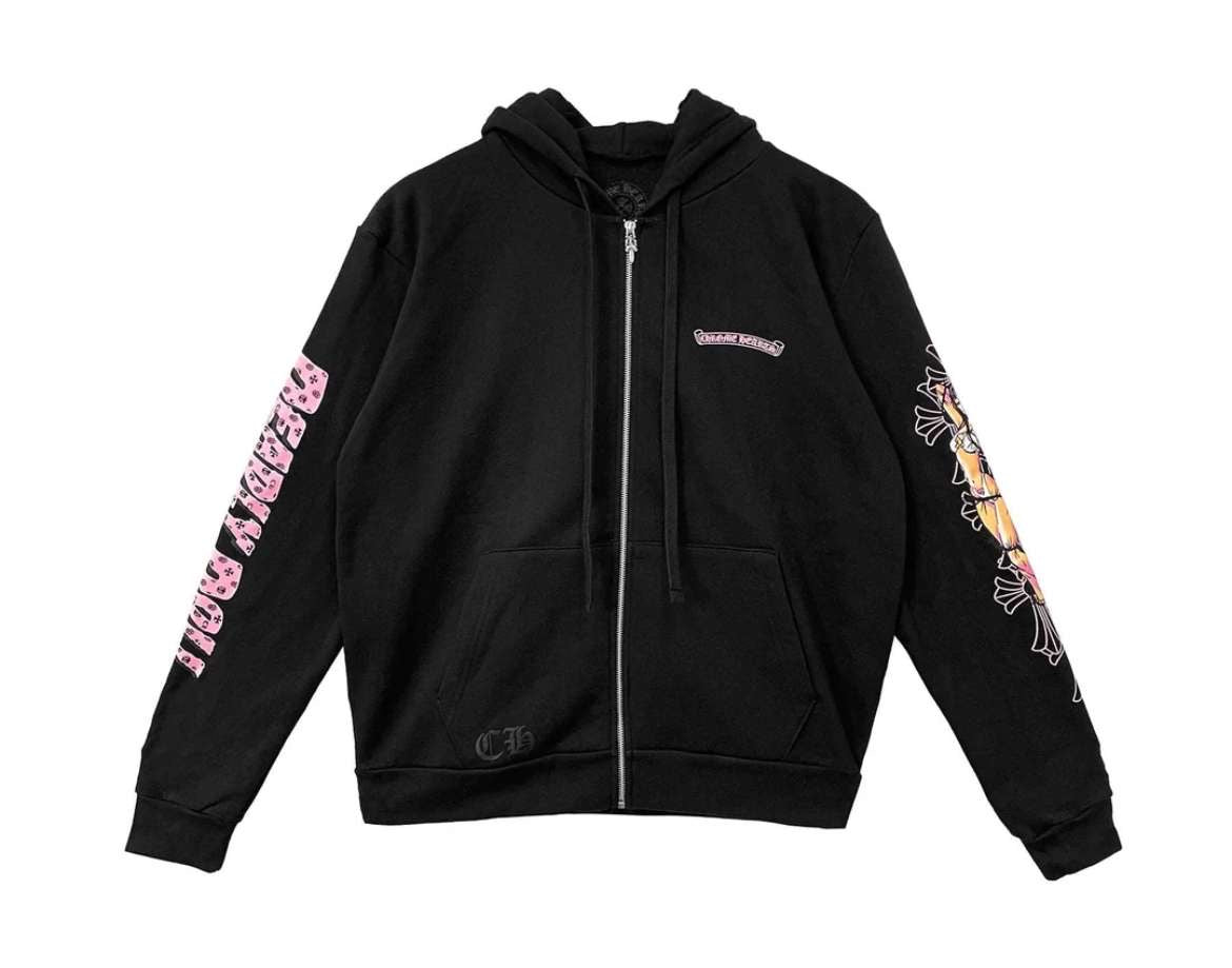 Chrome Hearts Deadly Doll Pink Cross Scroll Zip Up Hoodie