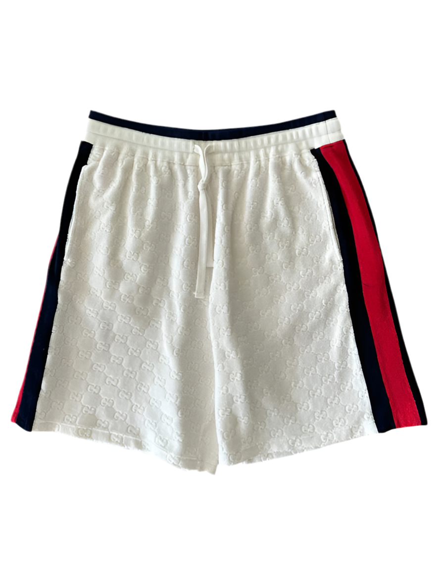 Gucci White GG Monogram Stripe Terry Cloth Shorts