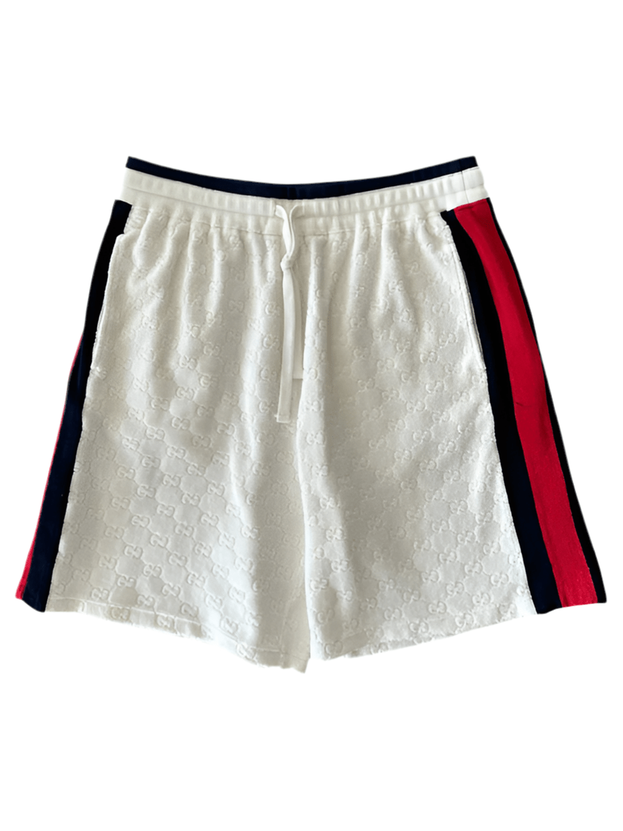 Gucci White GG Monogram Stripe Terry Cloth Shorts - Shorts - Gucci