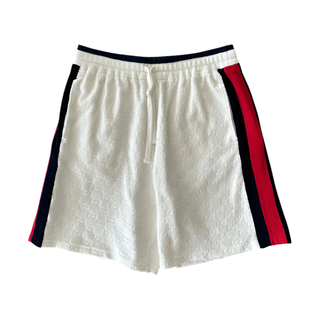Gucci White GG Monogram Stripe Terry Cloth Shorts - Shorts - Gucci