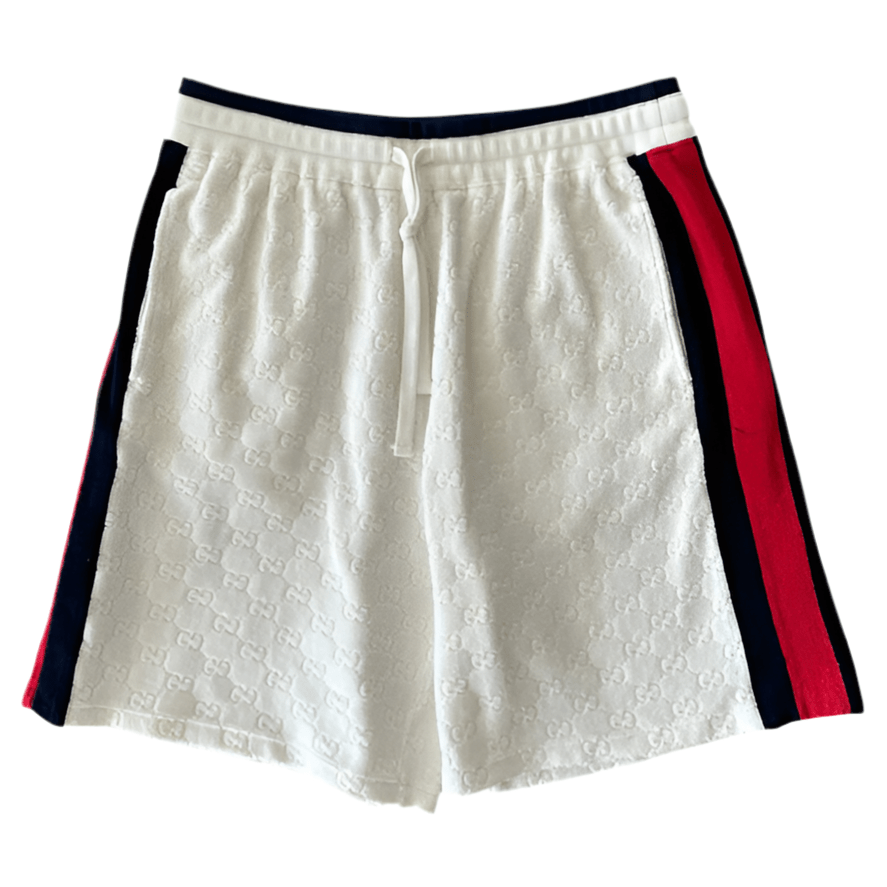 Gucci White GG Monogram Stripe Terry Cloth Shorts - Shorts - Gucci
