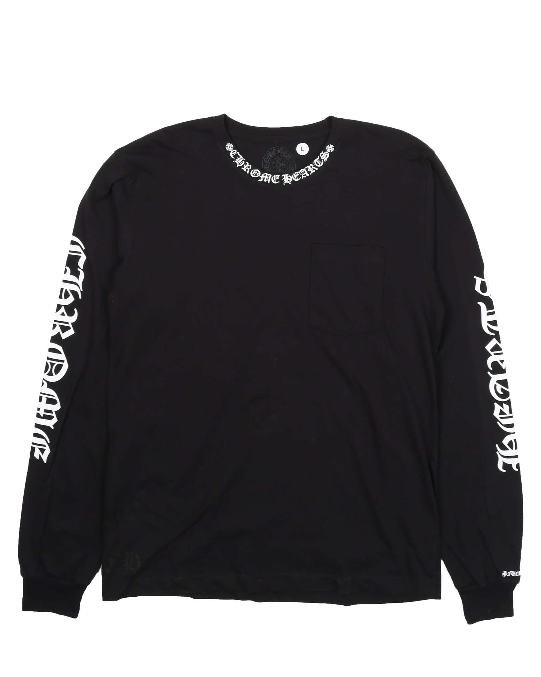 Chrome Hearts Script Collar Logo in White Long sleeve Tee