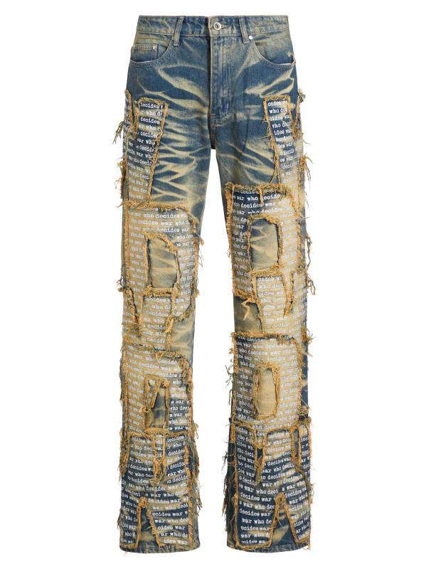 WHO DECIDES WAR Logo Distressed Cotton Straight-Leg Jeans