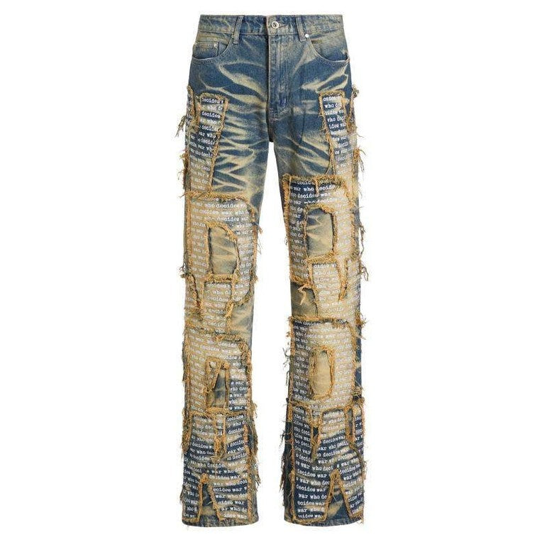 WHO DECIDES WAR Logo Distressed Cotton Straight - Leg Jeans - Jeans - Who Decides War