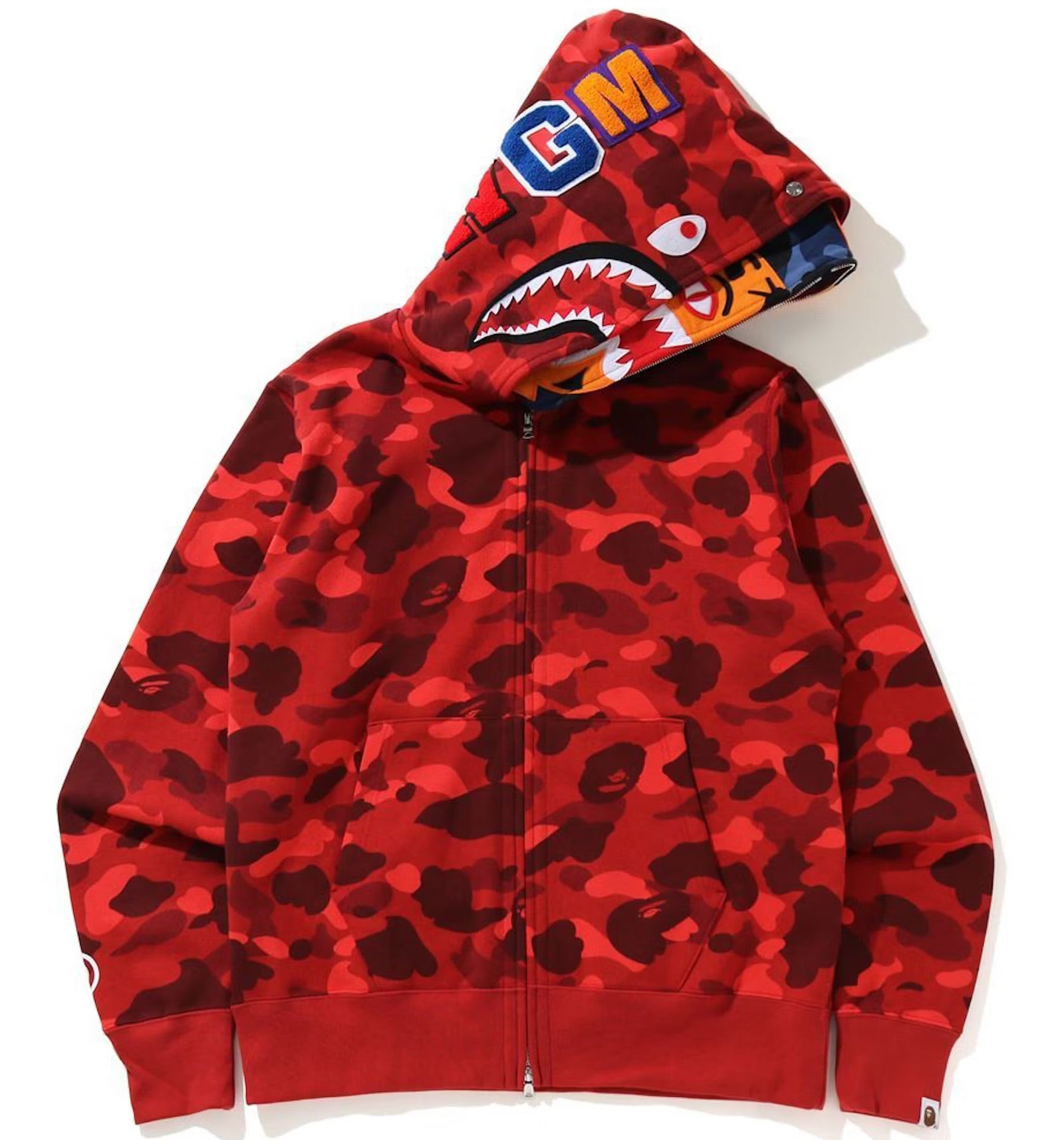 BAPE Color Camo Shark Wide Full Zip Double Hoodie Red - Hoodie - BAPE