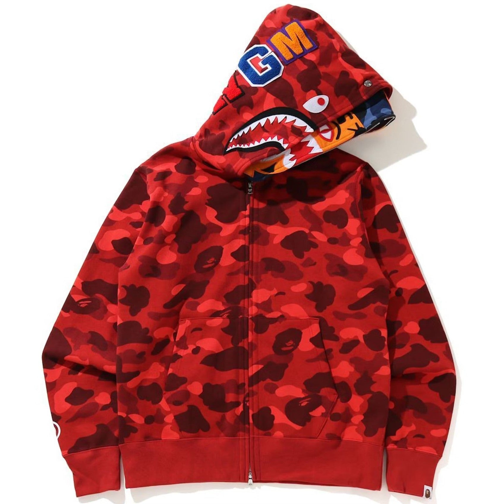 BAPE Color Camo Shark Wide Full Zip Double Hoodie Red - Hoodie - BAPE