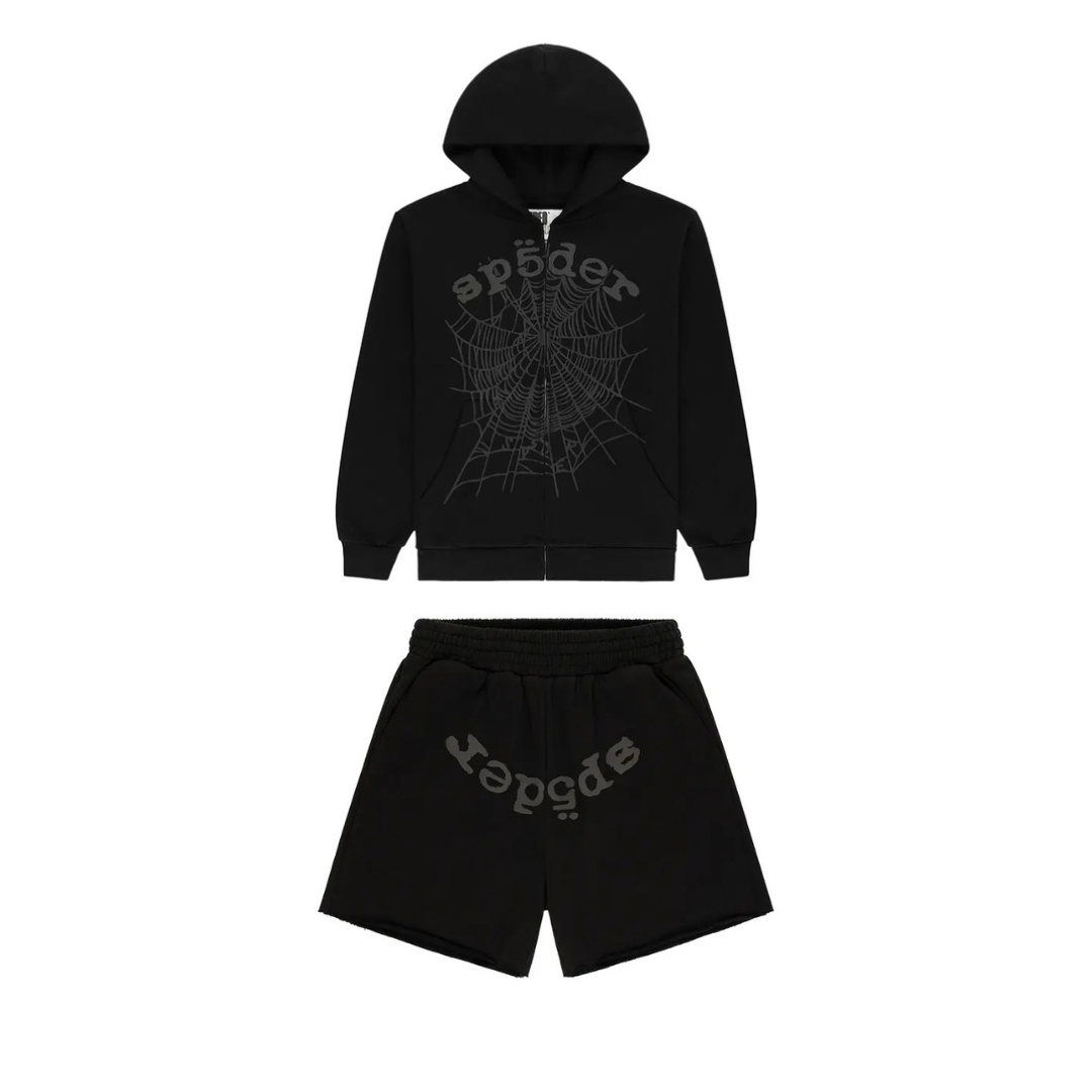 Sp5der OG Web V2 Phantom Zip Up & Shorts'Black'