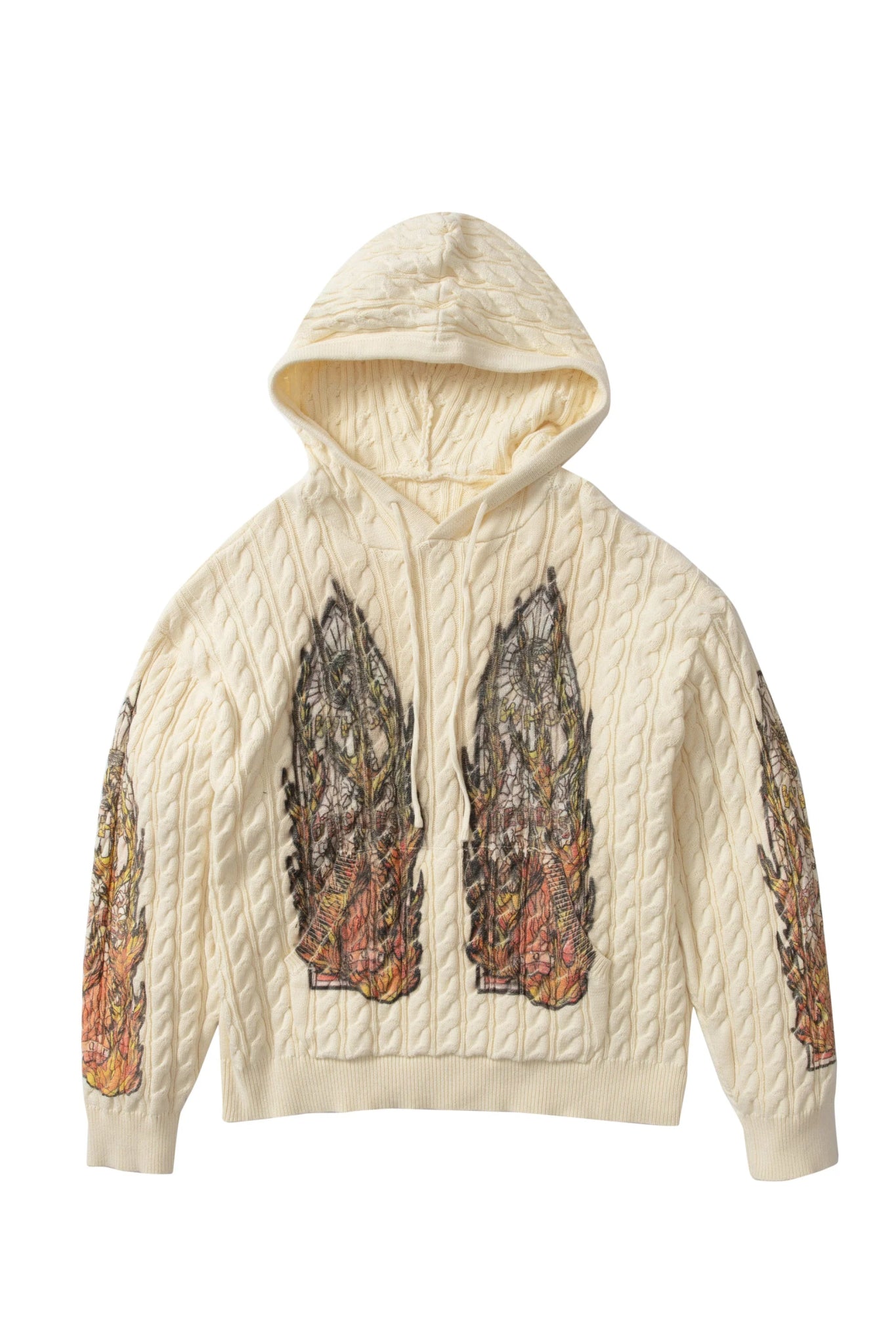 Who Decides War Off - White Flame Glass Cable Knit Hoodie - Hoodie - Who Decides War