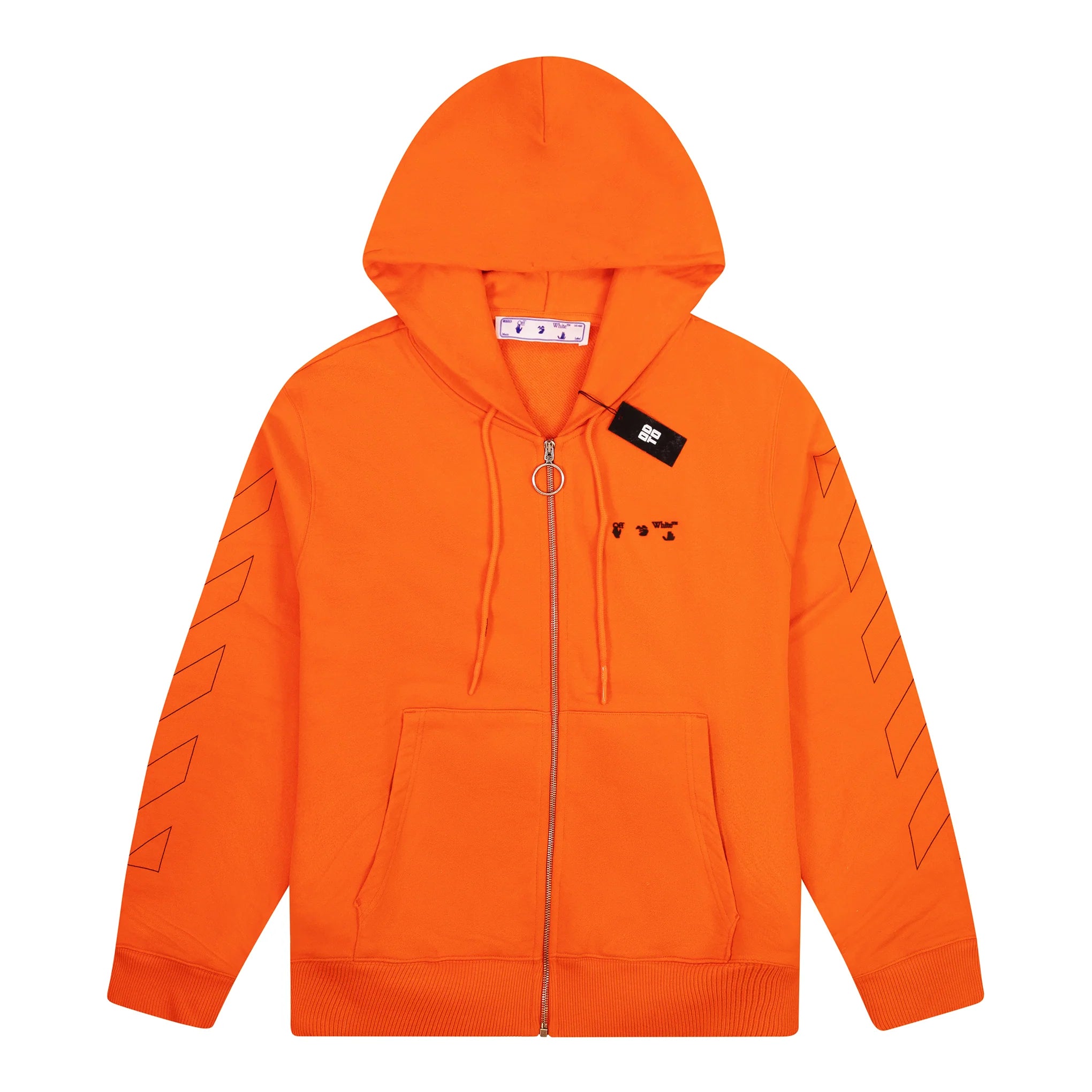 Off White Diagonal Logo Zip Up Orange Hoodie