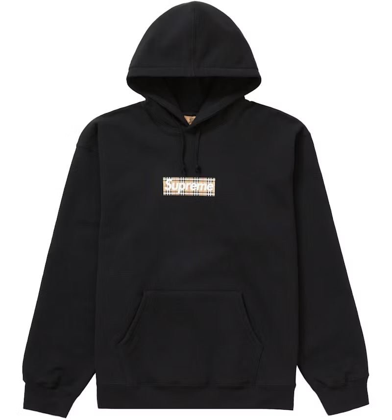 Supreme Burberry Box Logo Hooded Sweatshirt Black