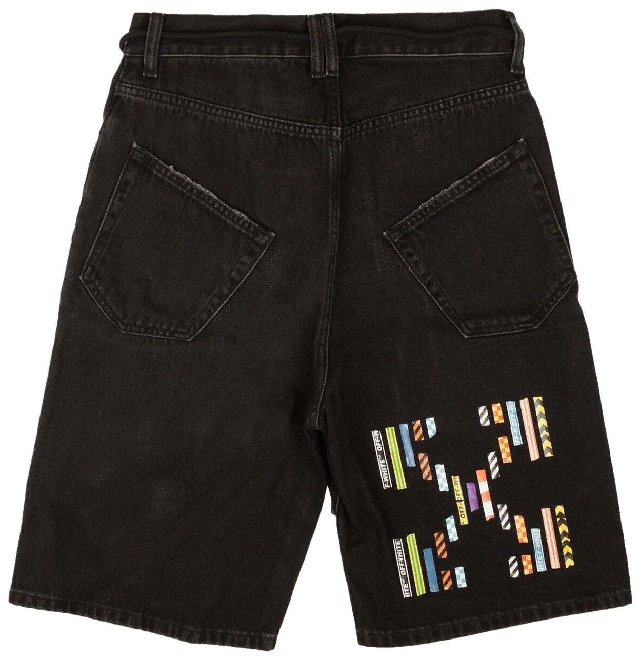 Off - White Tape Denim Shorts 'Black - OFF - WHITE