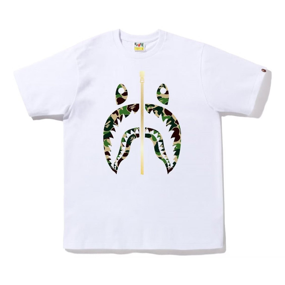 BAPE ABC Camo Gold Zip Shark Tee (SS23) White Green - T-shirt - BAPE