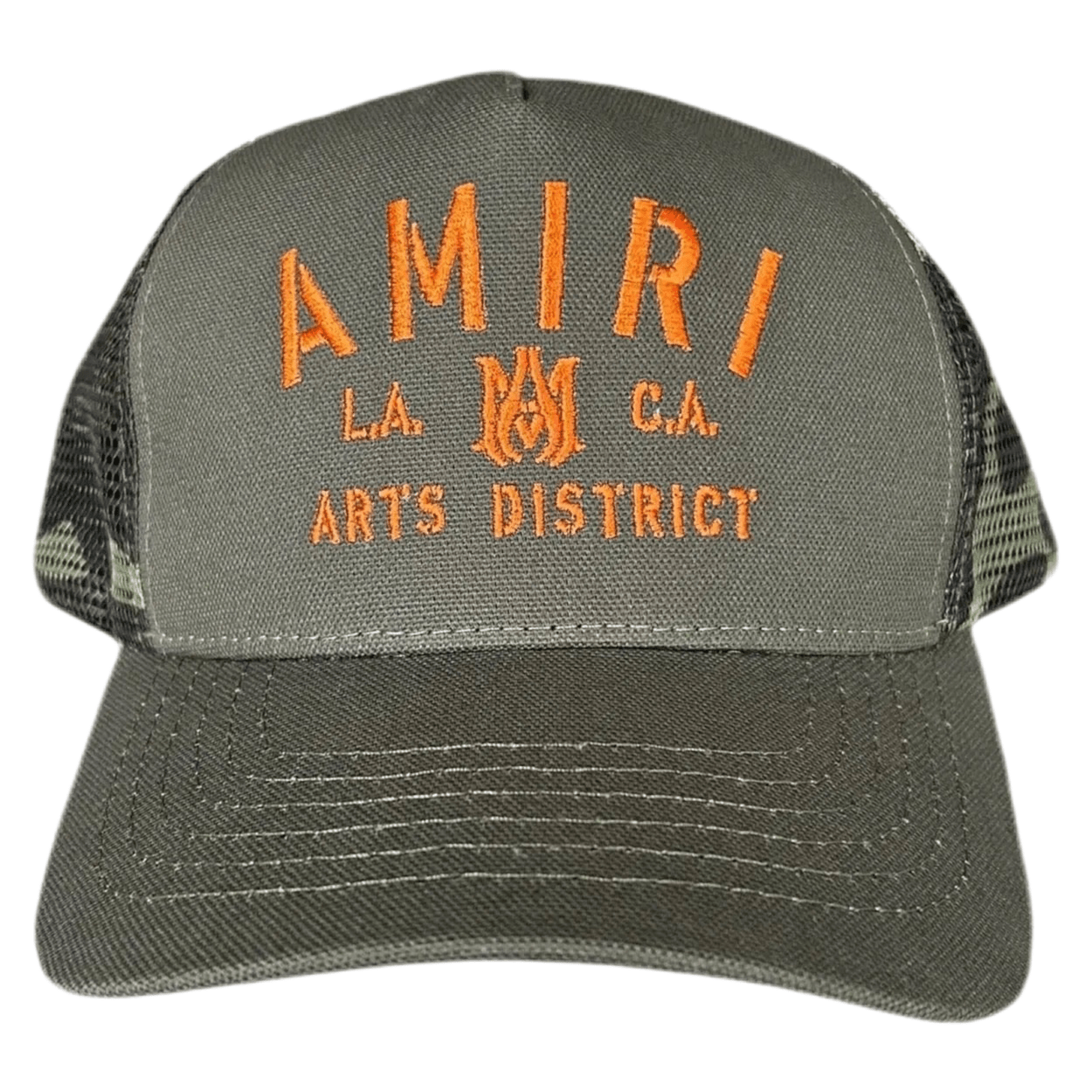 Amiri Camouflage & Orange Stencil Logo Trucker Hat - Hat - Amiri