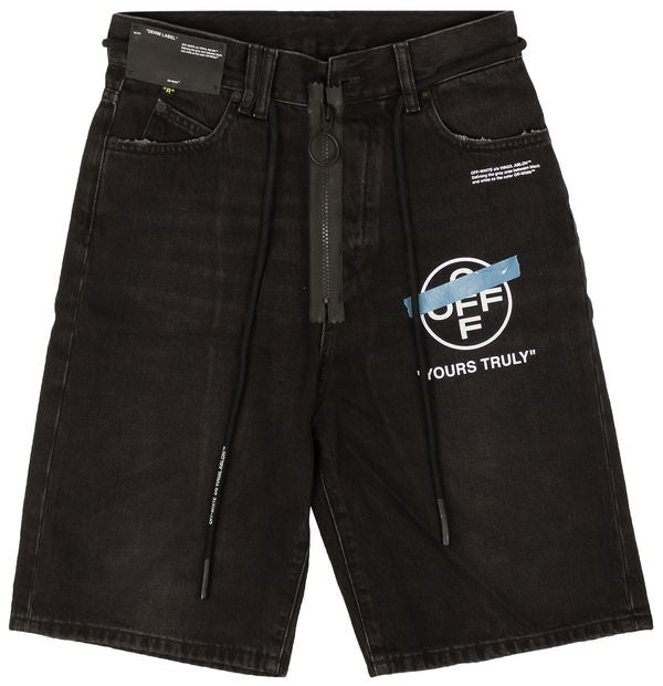 Off - White Tape Denim Shorts 'Black - OFF - WHITE