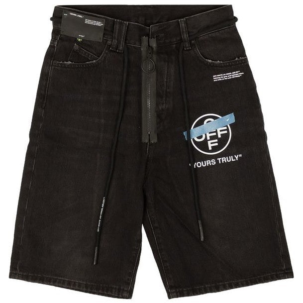 Off - White Tape Denim Shorts 'Black - OFF - WHITE