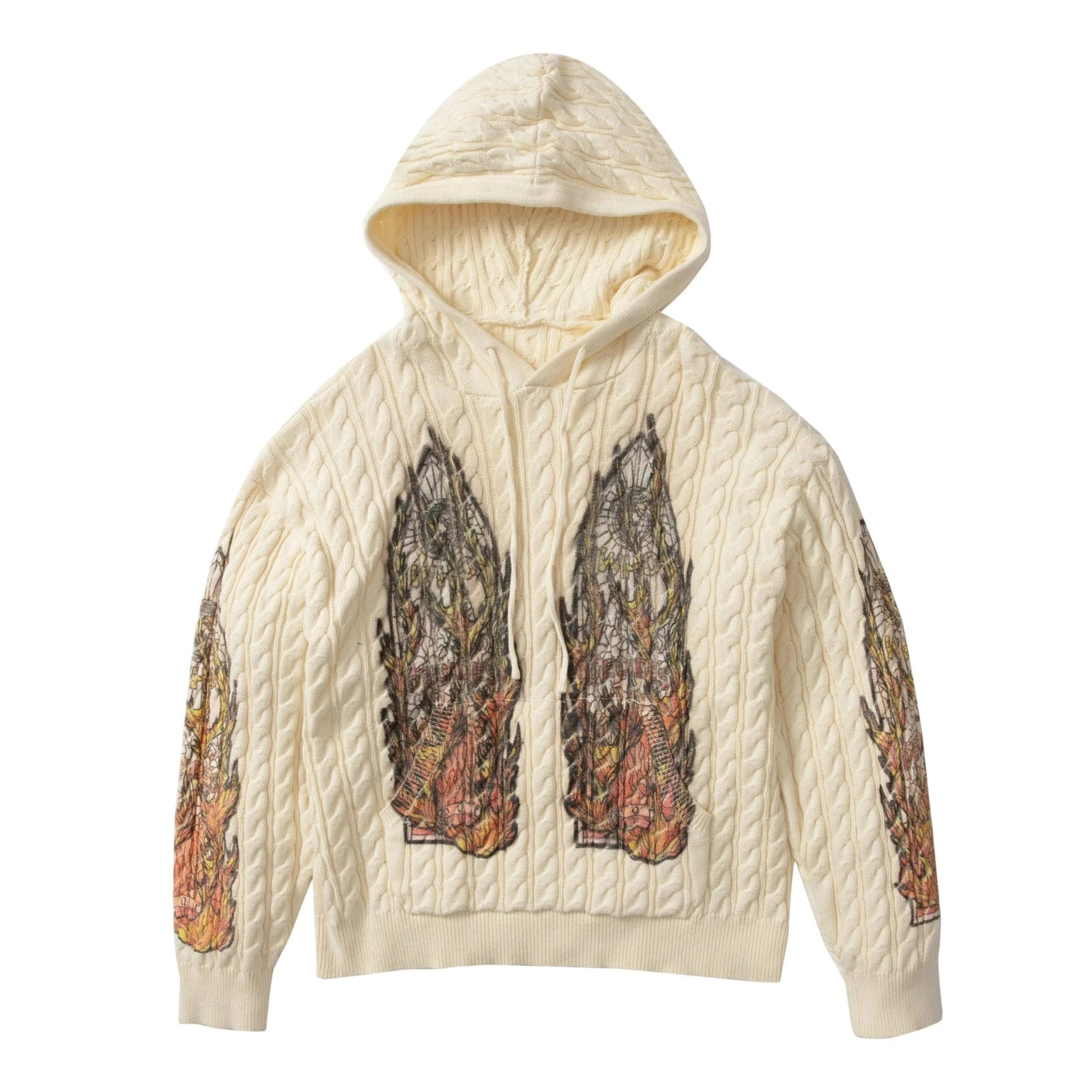 Who Decides War Off - White Flame Glass Cable Knit Hoodie - Hoodie - Who Decides War