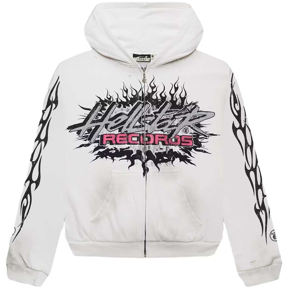 Hellstar Records Glitter Zip - Up White - Hoodie - Hellstar