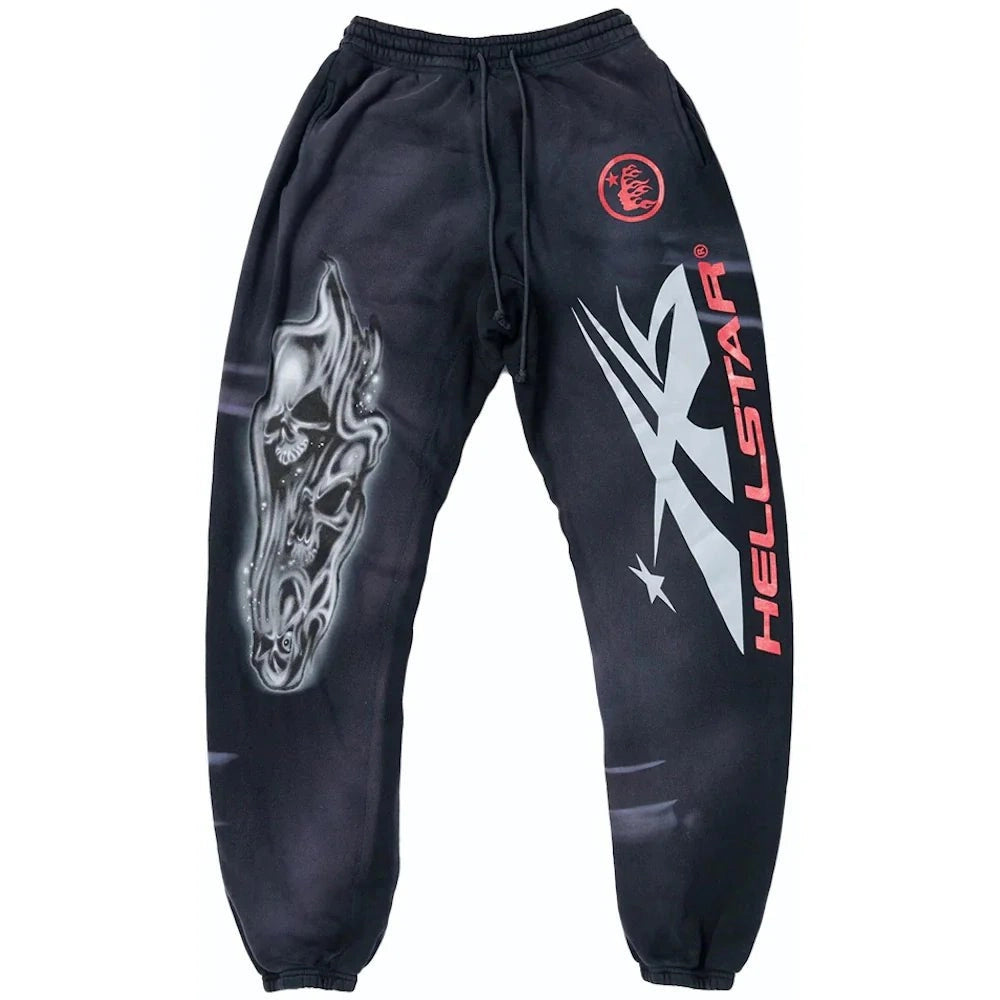 Hellstar Airbrushed Skull Closed Elastic Bottom Sweatpants Midnight Dye Black - Sweatpants - Hellstar