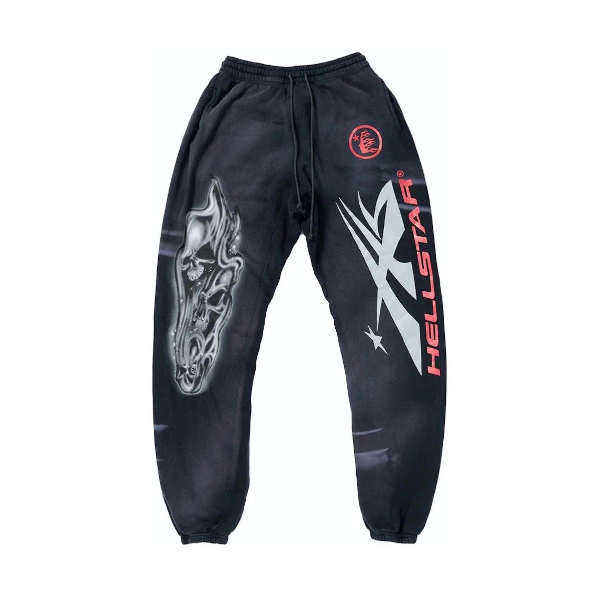 Hellstar Airbrushed Skull Closed Elastic Bottom Sweatpants Midnight Dye Black - Sweatpants - Hellstar