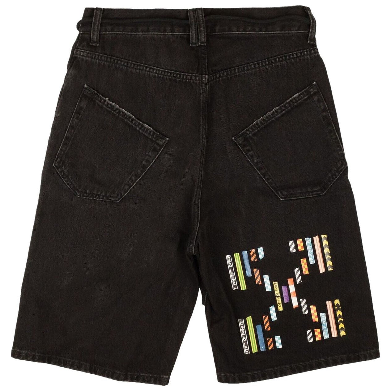 Off - White Tape Denim Shorts 'Black - OFF - WHITE