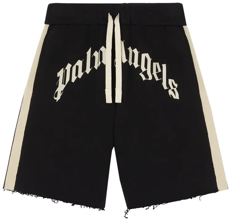 Palm Angels Curved Logo Track Sweatshorts 'Black/Ivory'