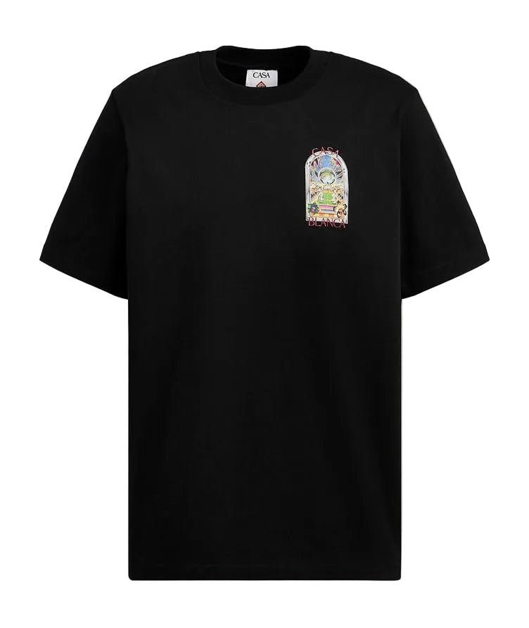 Casablanca Tennis Landscape Cotton T‑Shirt Black