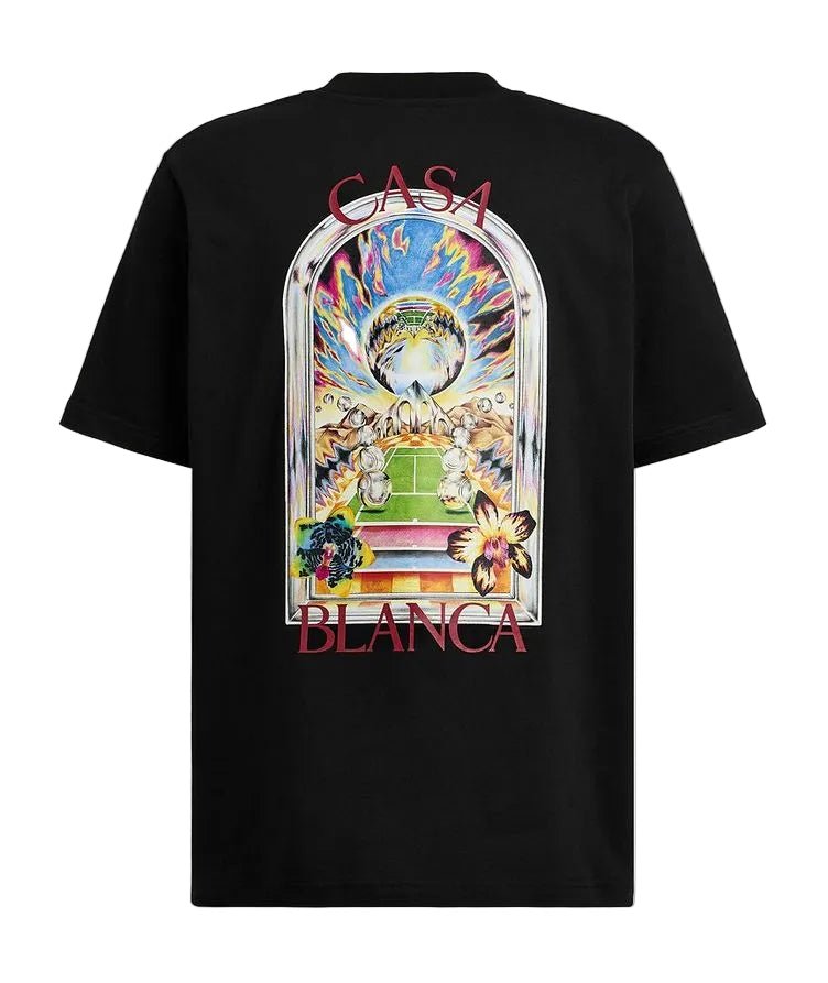 Casablanca Tennis Landscape Cotton T‑Shirt Black