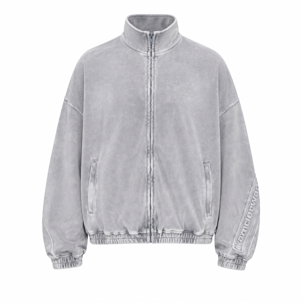 Alexander Wang Embossed Logo Track Jacket in Velour Washed Grey