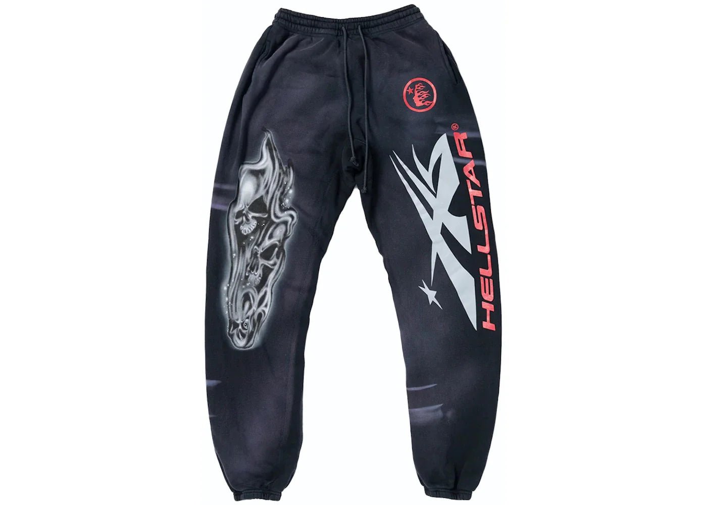 Hellstar Airbrushed Skull Closed Elastic Bottom Sweatpants Midnight Dye Black - Sweatpants - Hellstar